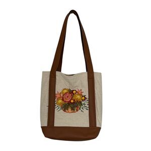 Handmade Tote Bag: Repurposed, Embroidered Flowers Cottage Core Library Tote